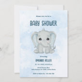 Blue Baby Elephant Baby shower Invitation Kaart (Voorkant)