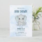 Blue Baby Elephant Baby shower Invitation Kaart (Staand voorkant)
