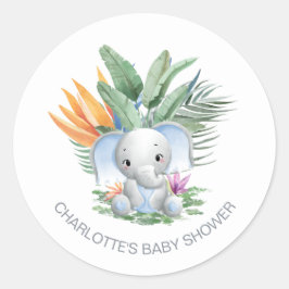 Blue Baby Elephant Boy Baby shower Ronde Sticker