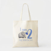 Blue Baby Elephant Custom Age & Name/2nd Birthday Tote Bag (Voorkant)