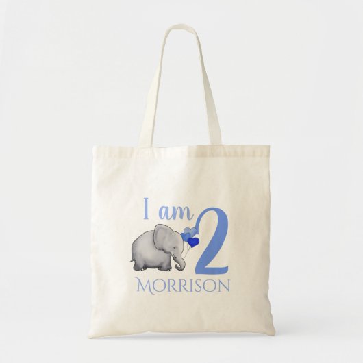 Blue Baby Elephant Custom Age & Name/2nd Birthday Tote Bag (Voorkant)