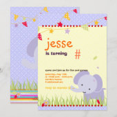 Blue Baby Elephant gepersonaliseerde partij Kaart (Voorkant / Achterkant)