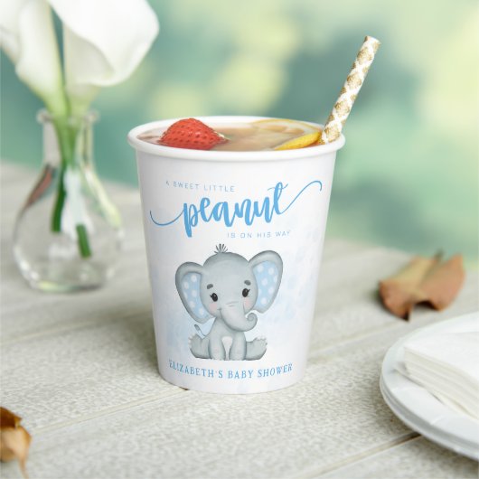 Blue Baby Elephant Little Peanut Baby shower Papieren Bekers (Insitu)