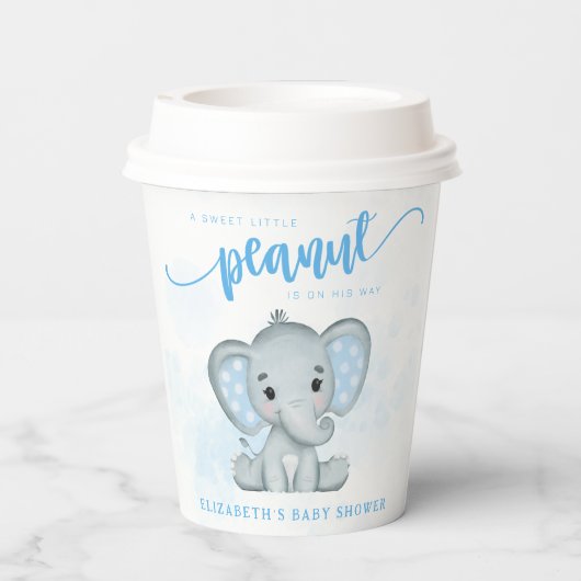 Blue Baby Elephant Little Peanut Baby shower Papieren Bekers (Achterkant)
