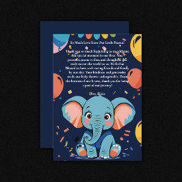 Blue Baby Elephant Party Baby shower Bedankkaart