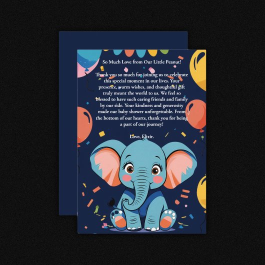 Blue Baby Elephant Party Baby shower Bedankkaart