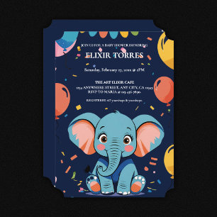 Blue Baby Elephant Party Baby shower Kaart