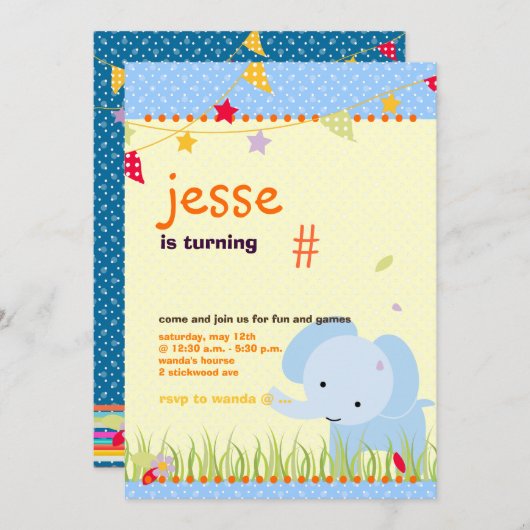 Blue Baby Elephant Persoonlijke Partij Kaart (Voorkant / Achterkant)