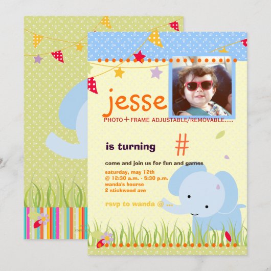 Blue Baby Elephant Persoonlijke Partij Kaart (Voorkant / Achterkant)