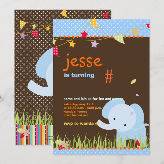 Blue Baby Elephant Persoonlijke Partij Kaart (Voorkant / Achterkant)