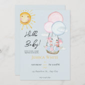 Blue Baby Elephant Theme Baby shower Invitation Kaart (Voorkant / Achterkant)