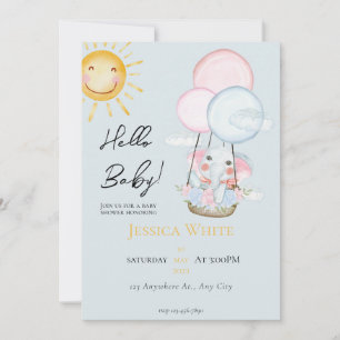 Blue Baby Elephant Theme Baby shower Invitation Kaart