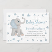 Blue Baby Elephant Waterverf Baby shower Foto Kaart (Voorkant)