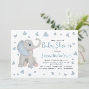 Blue Baby Elephant Waterverf Baby shower Foto Kaart