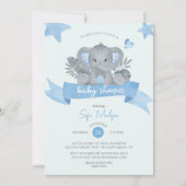 Blue Baby Elephant Waterverf Baby shower Kaart (Voorkant)