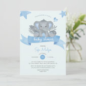 Blue Baby Elephant Waterverf Baby shower Kaart (Staand voorkant)
