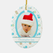 Blue Baby Elephants First kerstfoto Sjabloon Keramisch Ornament (Voorkant)