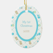 Blue Baby Elephants First kerstfoto Sjabloon Keramisch Ornament (Achterkant)