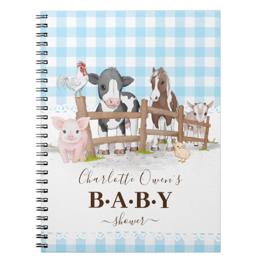 Blue Baby Farm Animals Baby shower Notitieboek (Voorkant)