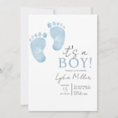 Blue Baby Feet Baby shower Invitation, Jongensdouc Kaart (Voorkant)