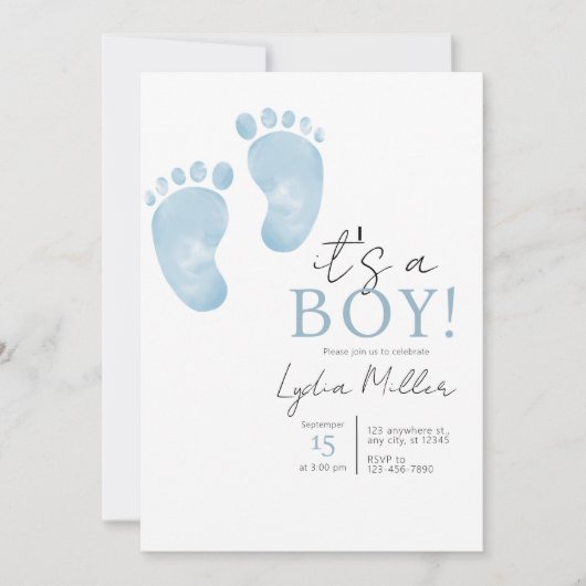 Blue Baby Feet Baby shower Invitation, Jongensdouc Kaart (Voorkant)