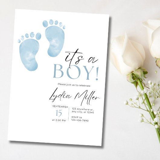 Blue Baby Feet Baby shower Invitation, Jongensdouc Kaart