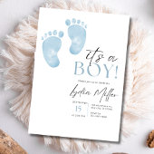 Blue Baby Feet Baby shower Invitation, Jongensdouc Kaart
