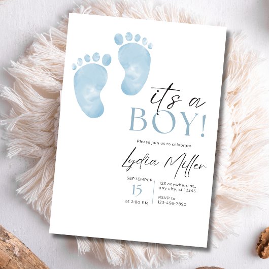 Blue Baby Feet Baby shower Invitation, Jongensdouc Kaart