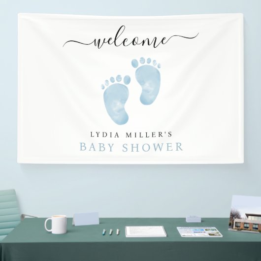 Blue Baby Feet Baby shower Welkomstbord Baby Boy Spandoek (Beurs)