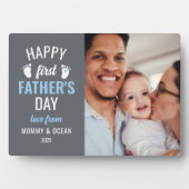 Blue Baby Footprint Happy 1st Vaderdag Foto Fotoplaat (voorkant)