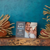 Blue Baby Footprint Happy 1st Vaderdag Foto Fotoplaat (Zijkant)