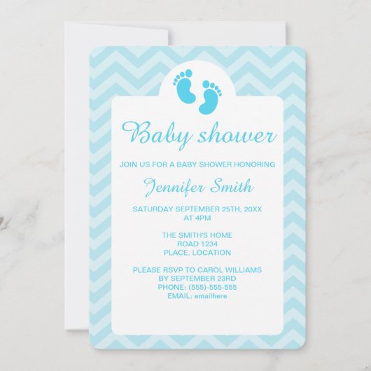 Blue Baby Footprint Silhouette Baby shower Kaart (Voorkant)