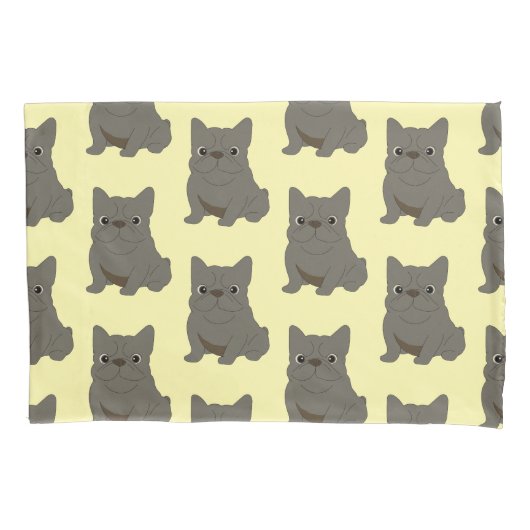 Blue Baby French Bulldog, yellow Pillow Case Kussensloop (Voorkant)