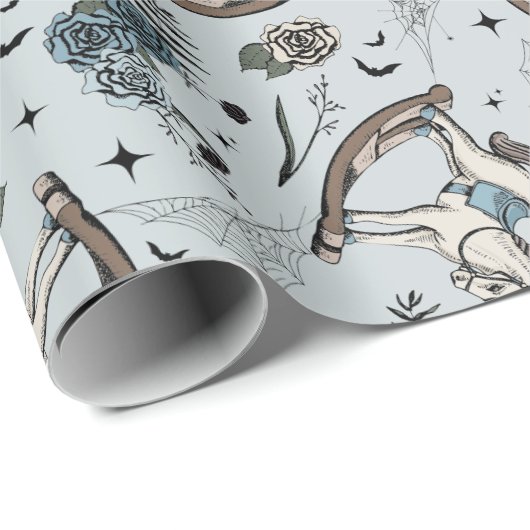 Blue Baby Gothic Floral Rocking Horse Cadeaupapier (Rol Hoek)