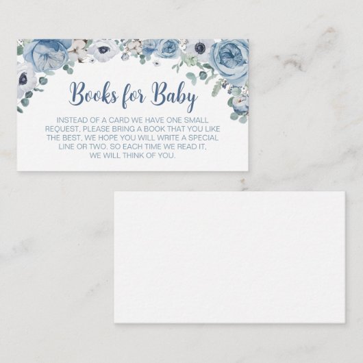 Blue Baby in Bloom Baby shower Boeken voor Baby Informatiekaartje (Voorkant / Achterkant)