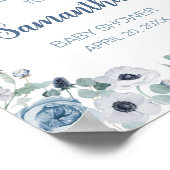 Blue Baby in Bloom Baby shower Welkom Poster (Hoek)