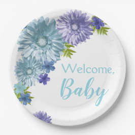 Blue Baby in Bloom Brunch Shower Papieren Bordje