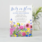 Blue Baby in Bloom Floral Baby shower Invitation Kaart (Staand voorkant)