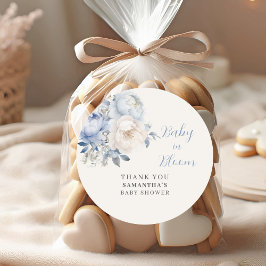 Blue Baby in Bloom Floral Boy Baby shower Ronde Sticker