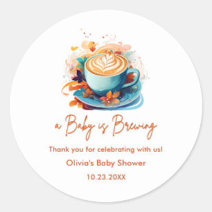 Blue Baby is Brewing Coffee Baby Shower Bedankt Ronde Sticker