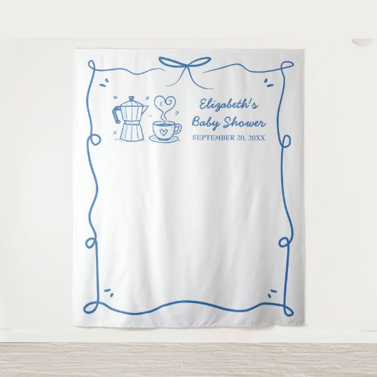 Blue Baby Is Brewing Coffee Baby Shower Wandkleed (Voorkant)