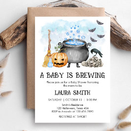 Blue Baby is Brewing Halloween Baby Shower Kaart