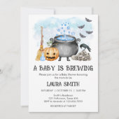 Blue Baby is Brewing Halloween Baby Shower Kaart (Voorkant)