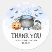 Blue Baby is Brewing Halloween Baby Shower Ronde Sticker (Voorkant)