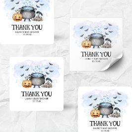 Blue Baby is Brewing Halloween Baby Shower Vierkante Sticker
