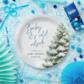 Blue Baby It's Cold Outside Baby Shower Papieren Bordje (Feest)