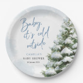 Blue Baby It's Cold Outside Baby Shower Papieren Bordje (Voorkant)