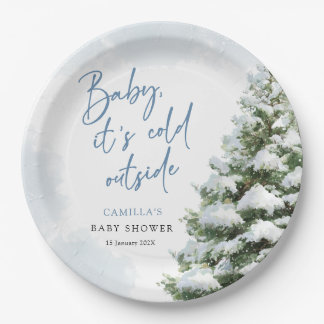 Blue Baby It's Cold Outside Baby Shower Papieren Bordje