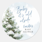 Blue Baby It's Cold Outside Baby Shower Ronde Sticker (Voorkant)