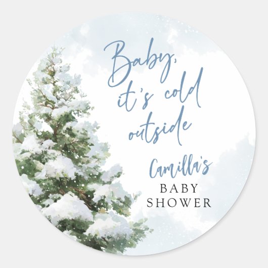 Blue Baby It's Cold Outside Baby Shower Ronde Sticker (Voorkant)